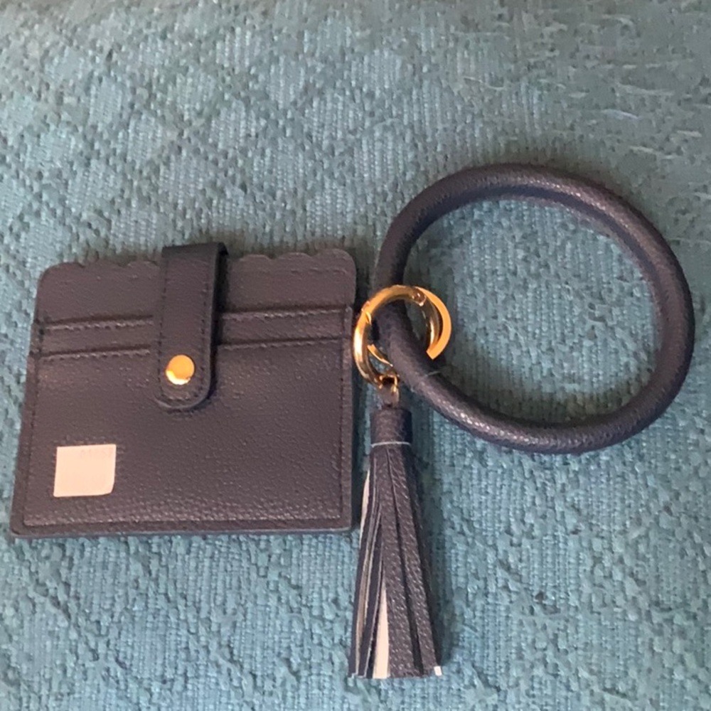 Elegant Navy Card Holder with Tassel Keychain